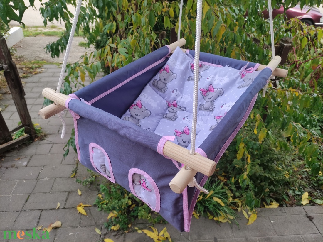 100 % pamut szürke-szürke macis hinta kislányoknak - játék & sport - hinta & kerti játék - Meska.hu