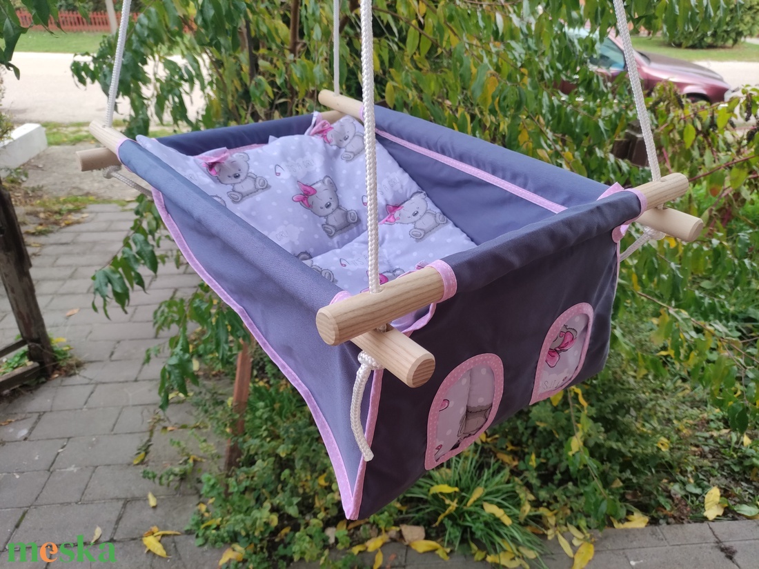 100 % pamut szürke-szürke macis hinta kislányoknak - játék & sport - hinta & kerti játék - Meska.hu