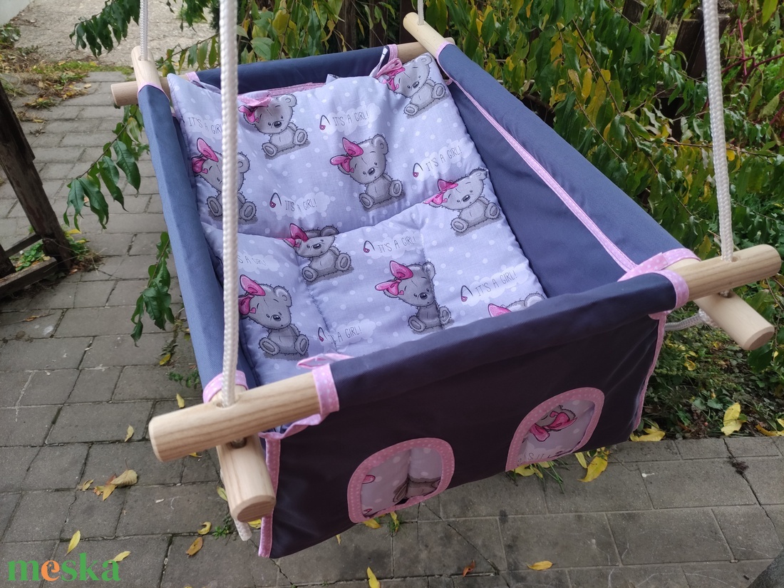 100 % pamut szürke-szürke macis hinta kislányoknak - játék & sport - hinta & kerti játék - Meska.hu