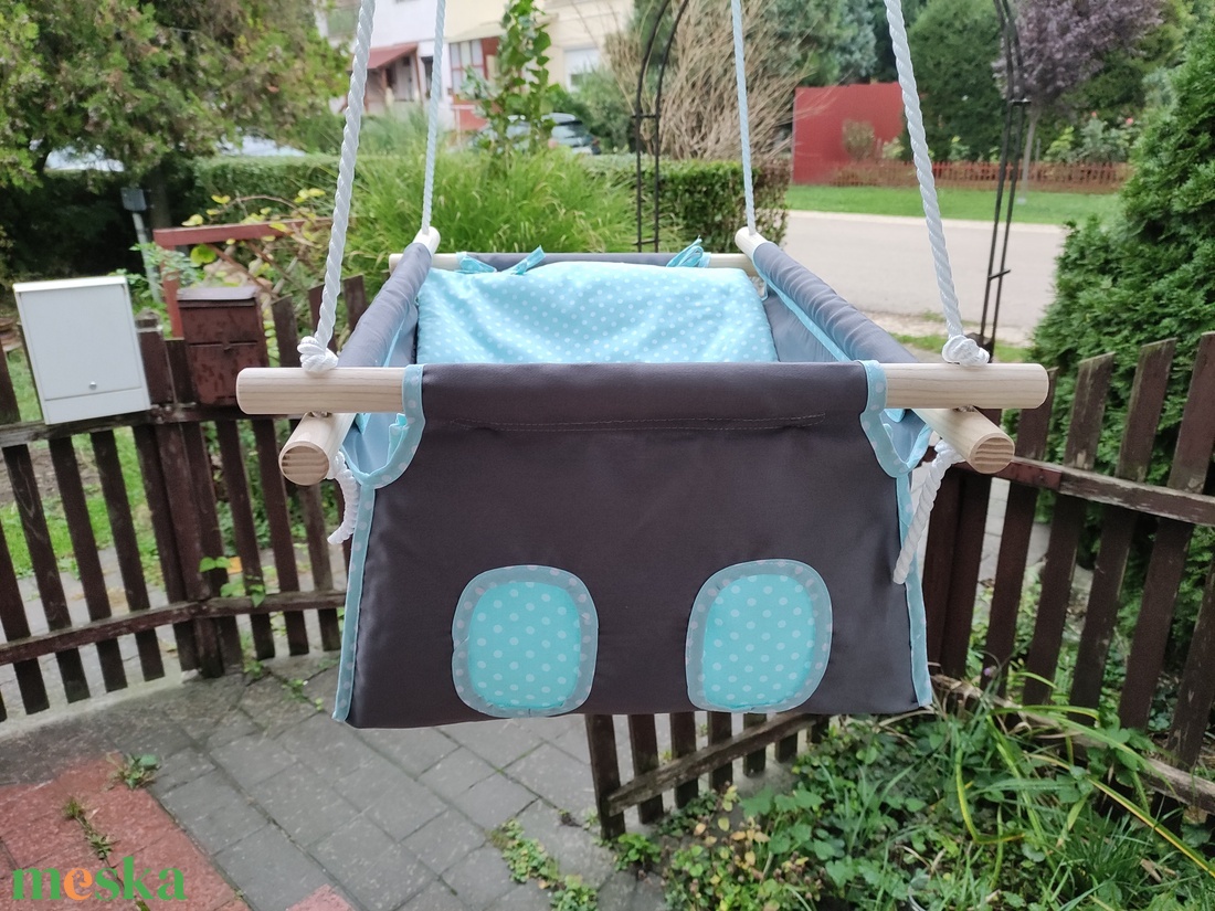 100% pamut szurke-türkiz pöttyös hinta - játék & sport - hinta & kerti játék - Meska.hu