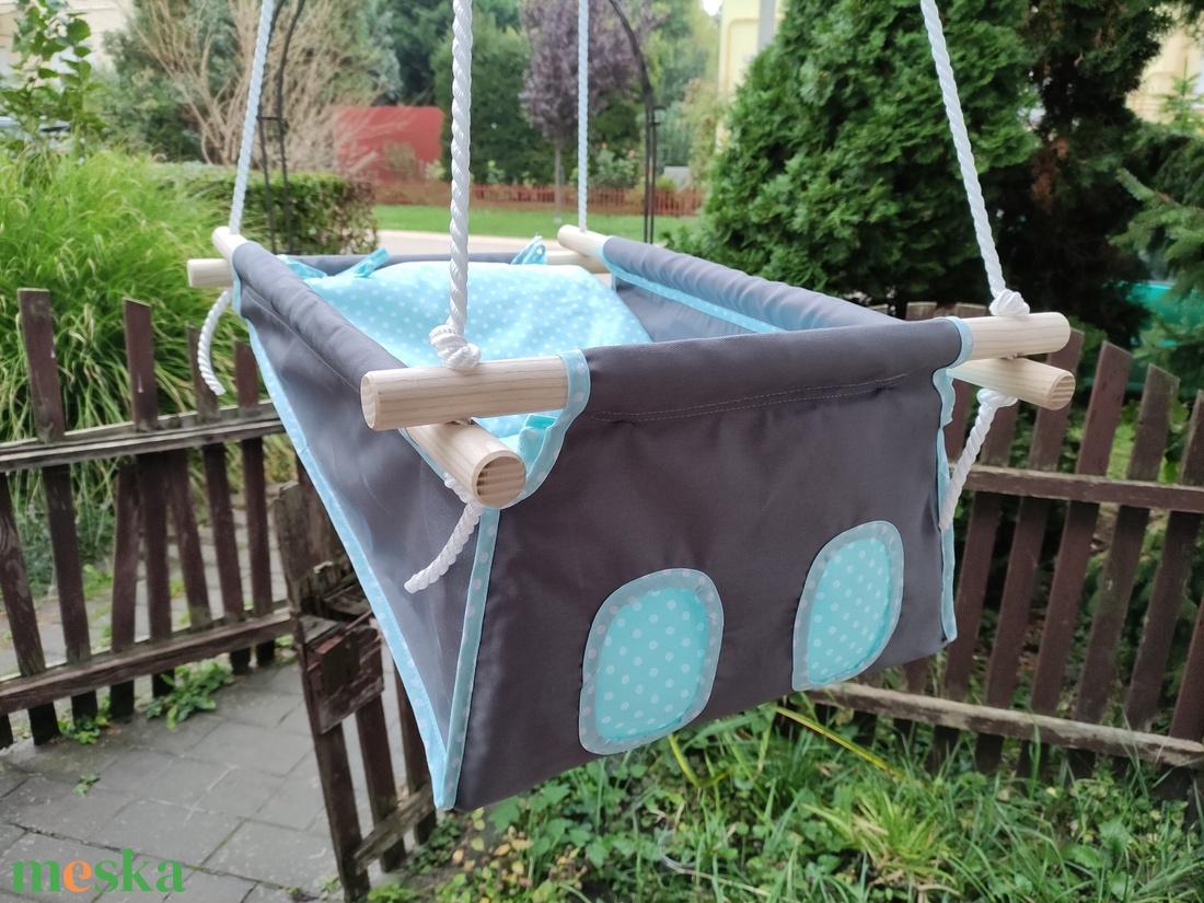 100% pamut szurke-türkiz pöttyös hinta - játék & sport - hinta & kerti játék - Meska.hu