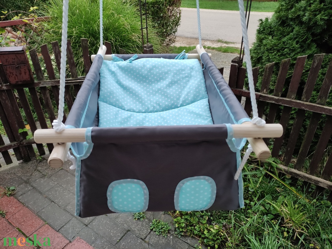 100% pamut szurke-türkiz pöttyös hinta - játék & sport - hinta & kerti játék - Meska.hu
