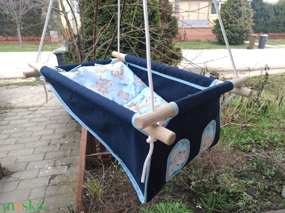 100 % pamut sötétkék-kék erdei hinta kislányoknak - játék & sport - hinta & kerti játék - Meska.hu