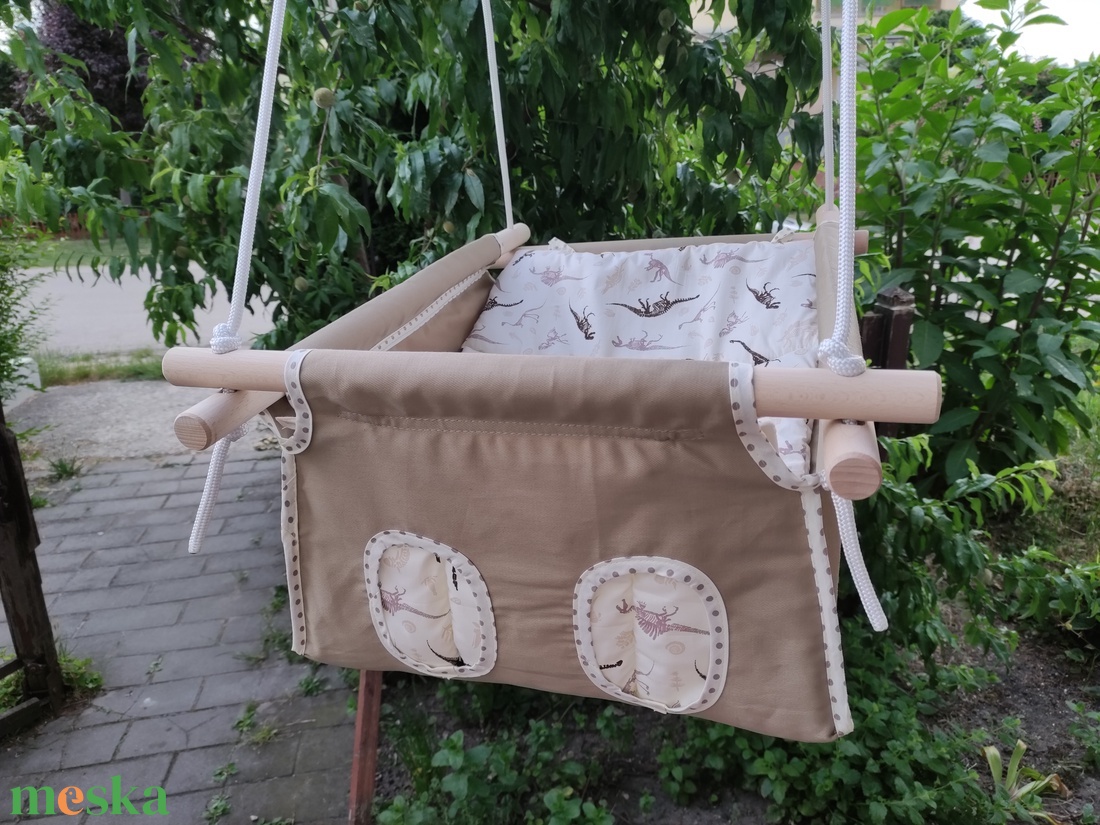 100% pamut drapp-bézs dinós hinta - játék & sport - hinta & kerti játék - Meska.hu