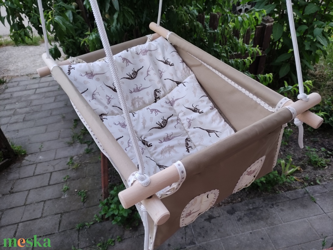 100% pamut drapp-bézs dinós hinta - játék & sport - hinta & kerti játék - Meska.hu