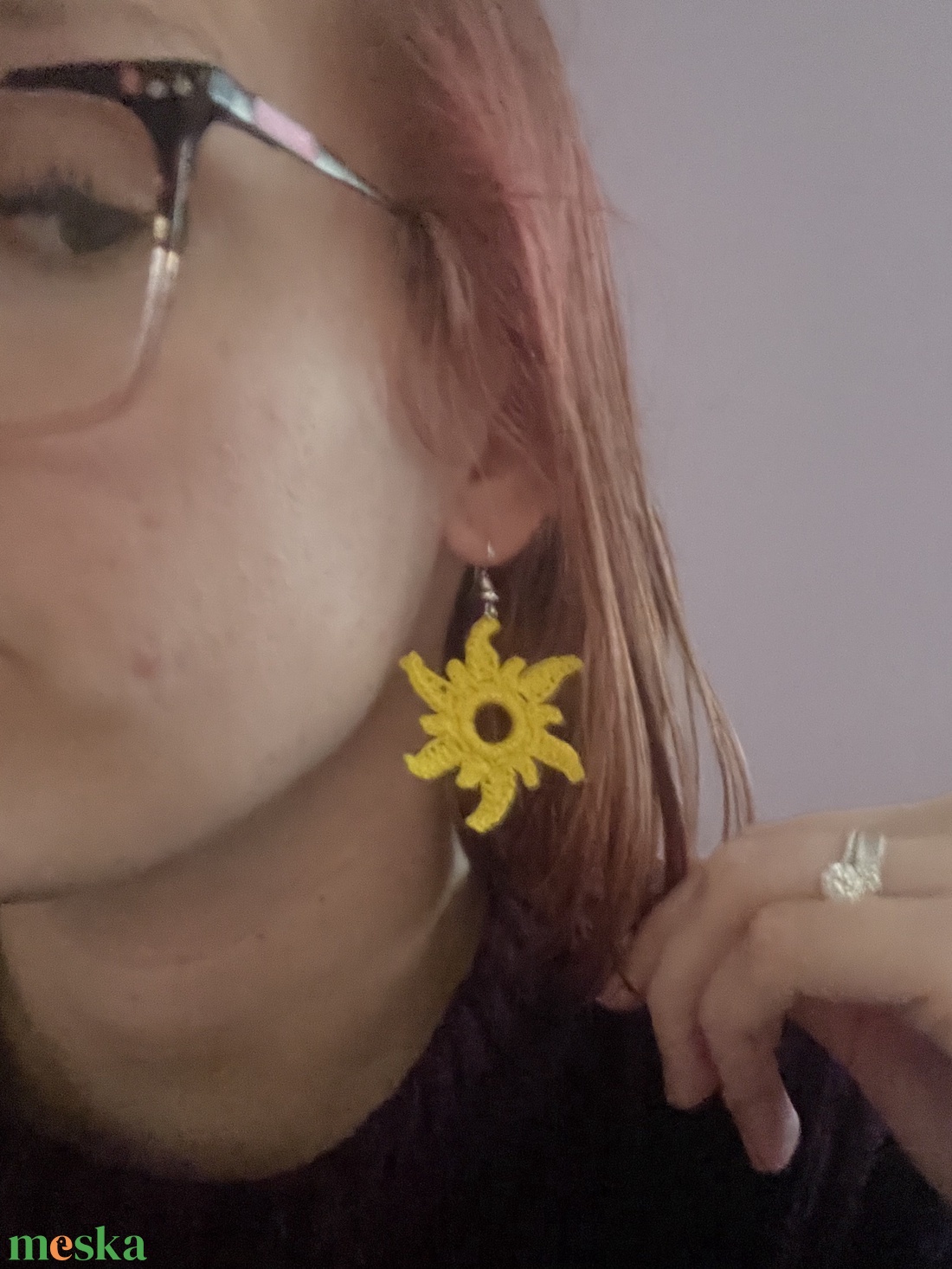 Nap formájú horgolt fülbevaló � vidám, nyári hangulat - ékszer - fülbevaló - lógó fülbevaló - Meska.hu