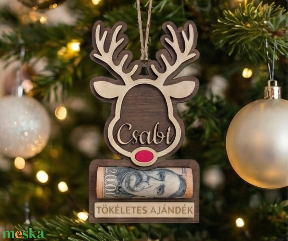 Névre szóló Rénszarvasos Karácsonyi Pénzátadó - Fa Ajándékkísérő és Karácsonyfadísz - karácsony - karácsonyi lakásdekoráció - karácsonyfadíszek - Meska.hu
