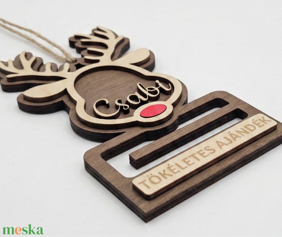 Névre szóló Rénszarvasos Karácsonyi Pénzátadó - Fa Ajándékkísérő és Karácsonyfadísz - karácsony - karácsonyi lakásdekoráció - karácsonyfadíszek - Meska.hu