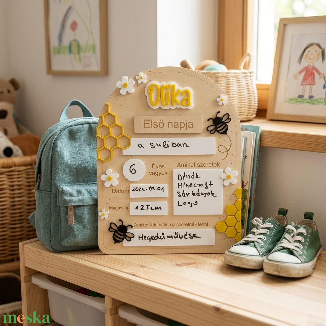 Névre Szóló Méhecskés Első Nap Tábla  Ovis és Iskolai Fotózáshoz - baba - mama - babaszoba dekoráció - gyerek névtábla - Meska.hu