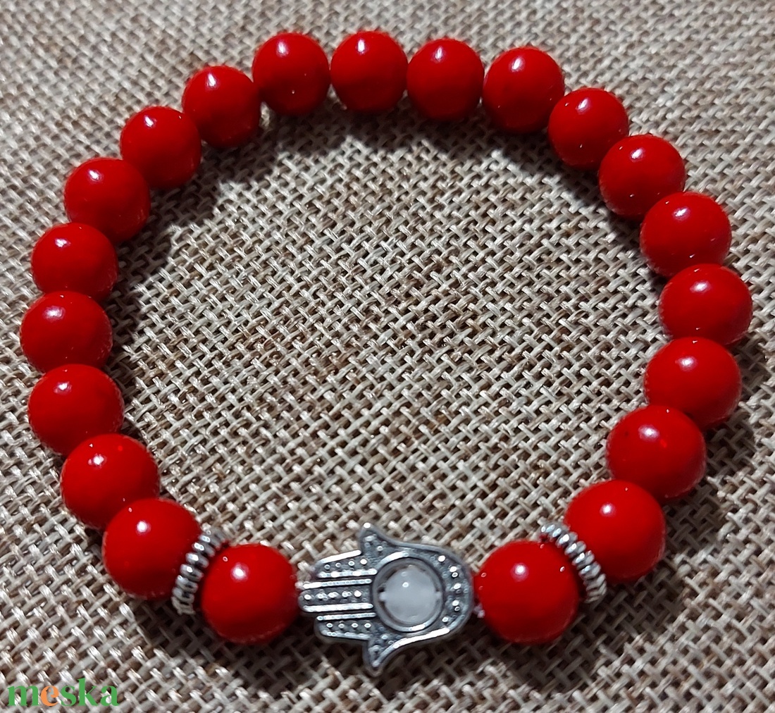 Tűzpiros jade karkötő - ékszer - karkötő - bogyós karkötő - Meska.hu