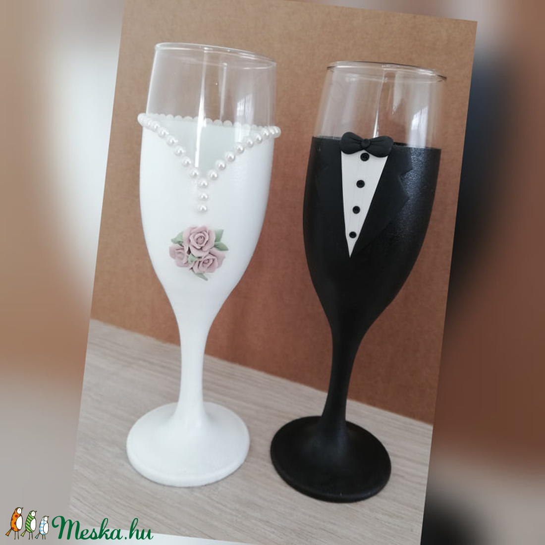 Esküvői pezsgős pohár szett - otthon & lakás - konyhafelszerelés, tálalás - Meska.hu
