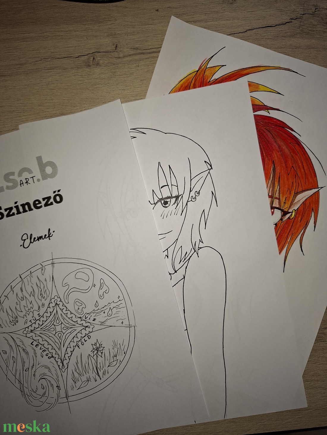 'Elemek' - Anime letölthető színező - művészet - grafika & illusztráció - digitális - Meska.hu