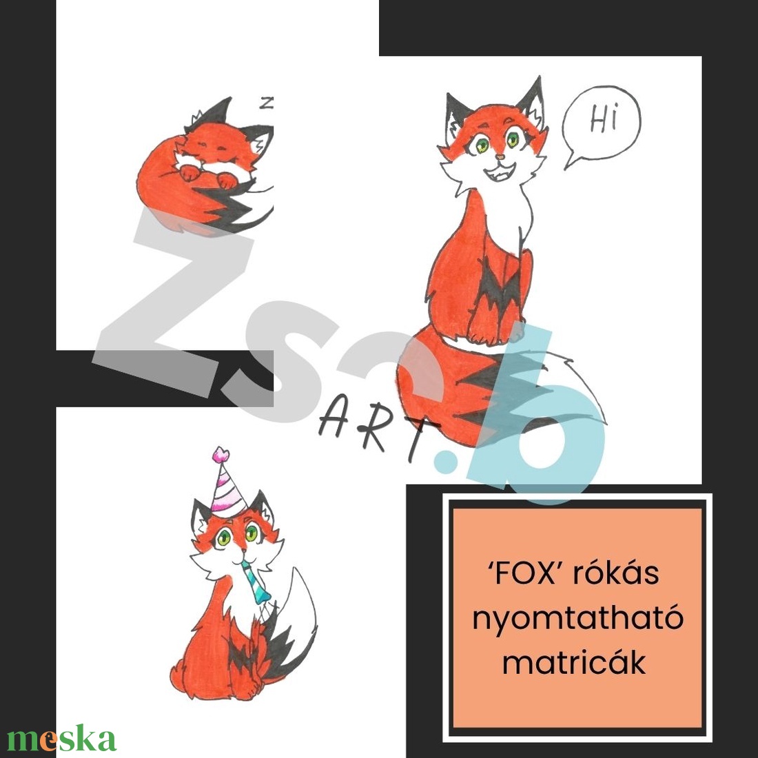 'Fox' rókás nyomtatható matricák - művészet - grafika & illusztráció - digitális - Meska.hu