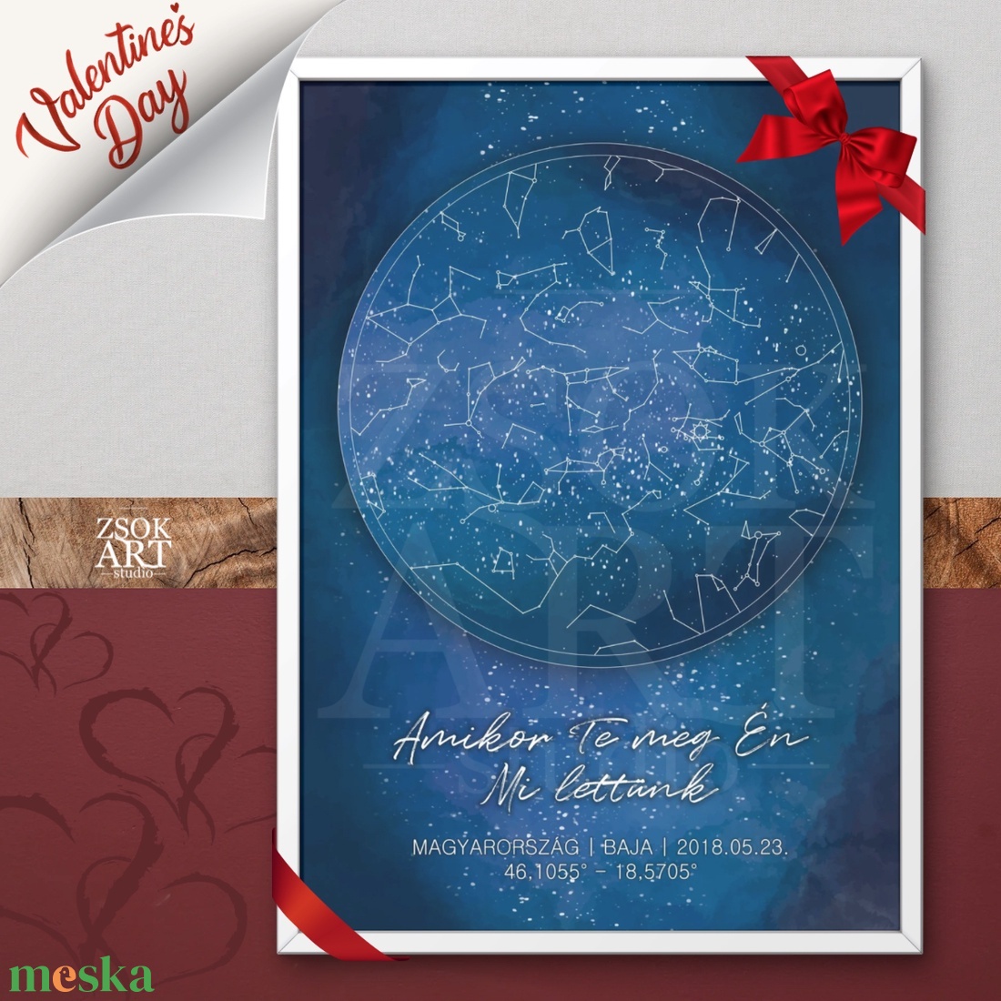 Csillagtérkép falikép � egyedi, személyre szabható ajándék Valentin napra  - művészet - grafika & illusztráció - művészi nyomat - Meska.hu