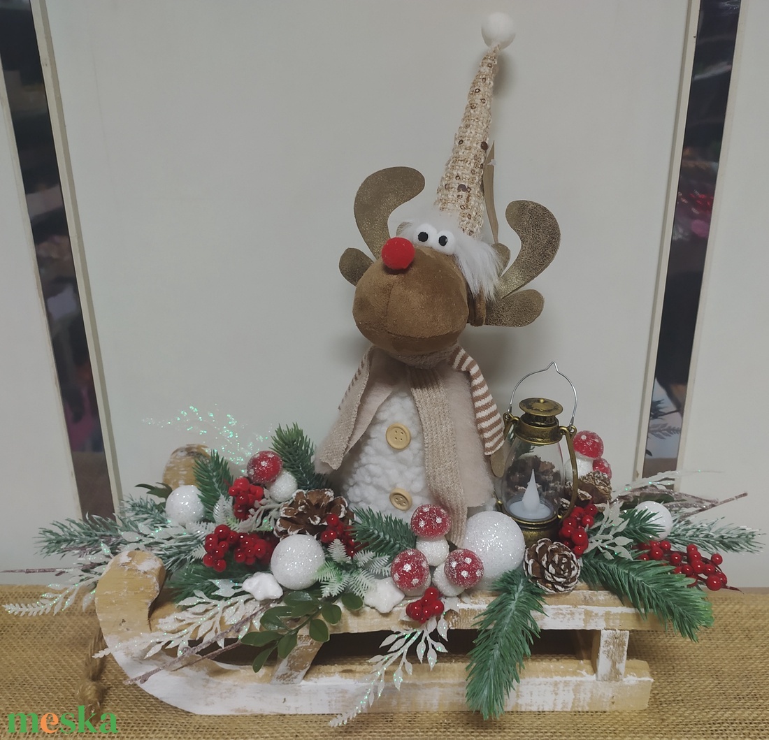 Szarvas szánkón - karácsony - karácsonyi lakásdekoráció - karácsonyi lakásdíszek - Meska.hu