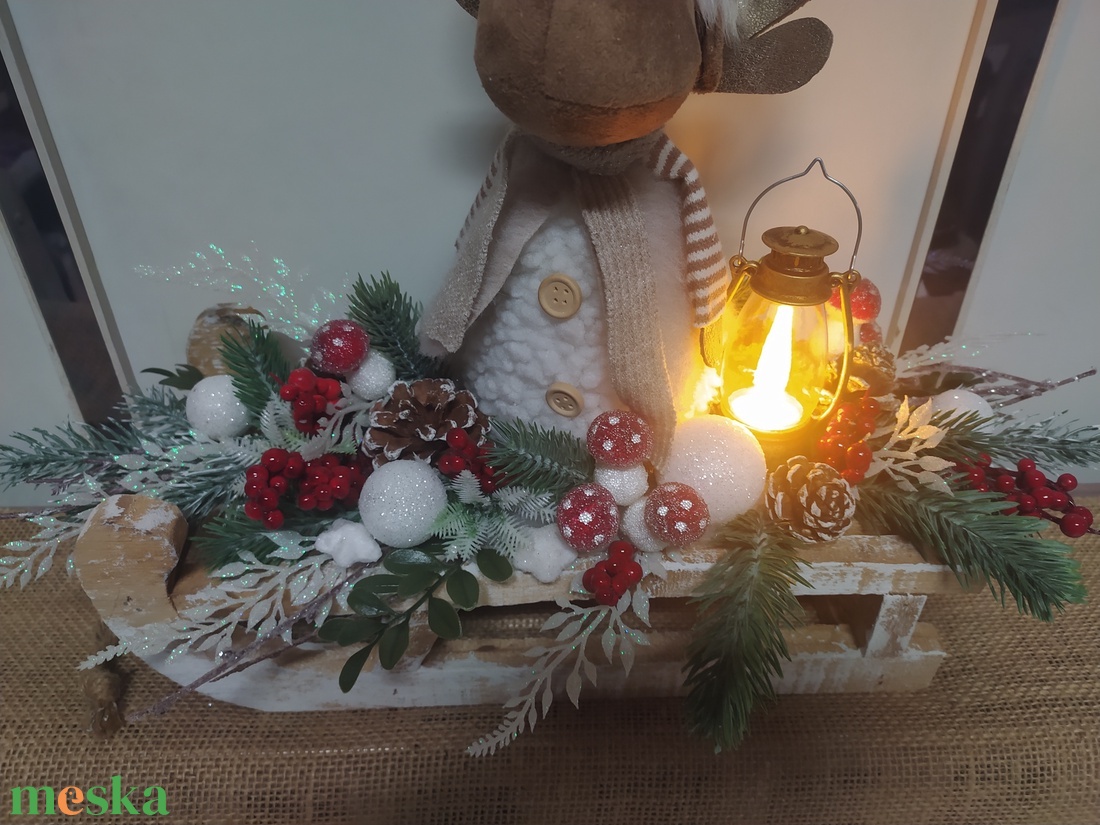 Szarvas szánkón - karácsony - karácsonyi lakásdekoráció - karácsonyi lakásdíszek - Meska.hu