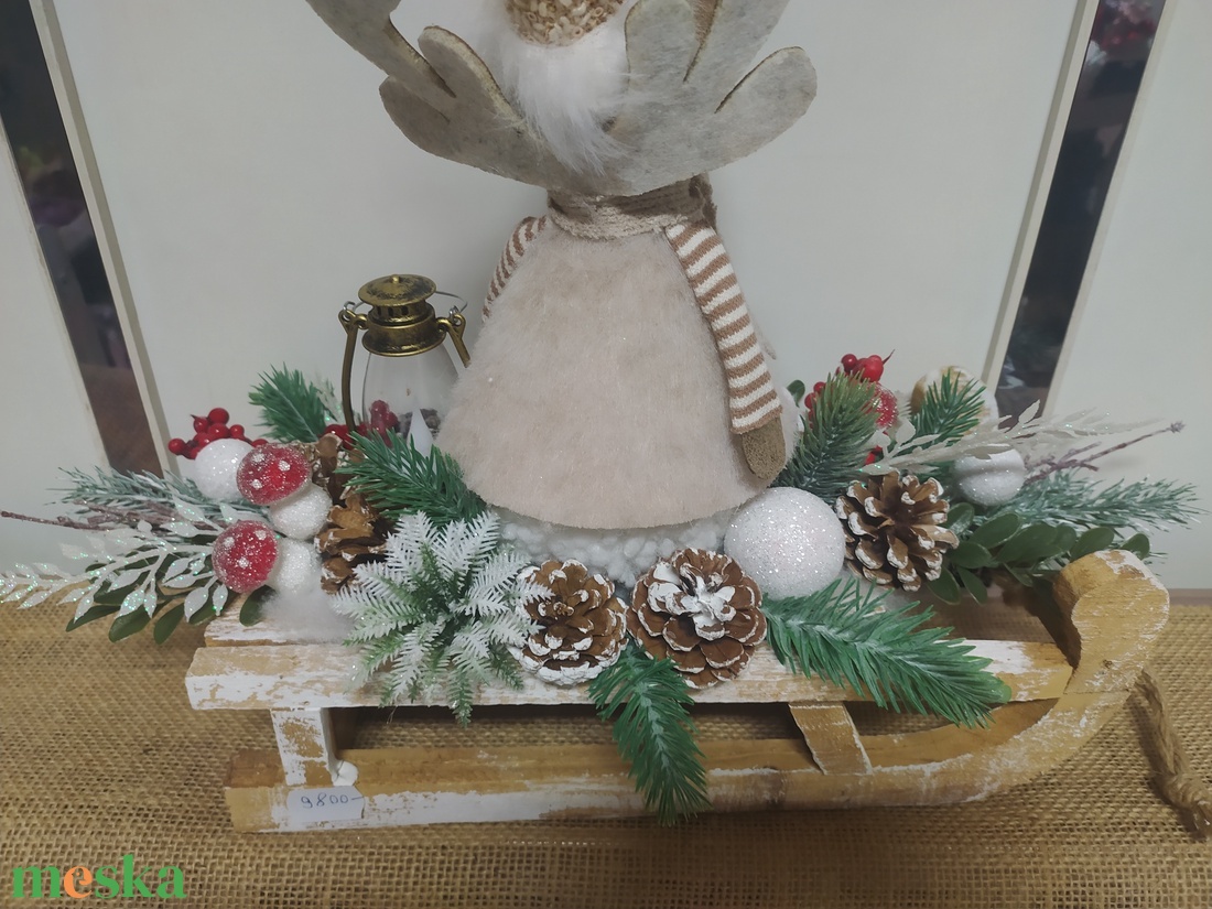 Szarvas szánkón - karácsony - karácsonyi lakásdekoráció - karácsonyi lakásdíszek - Meska.hu