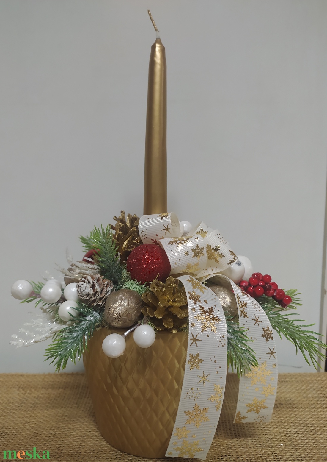Egy gyertyás karácsonyi dísz - karácsony - karácsonyi lakásdekoráció - ünnepi asztaldekoráció - Meska.hu