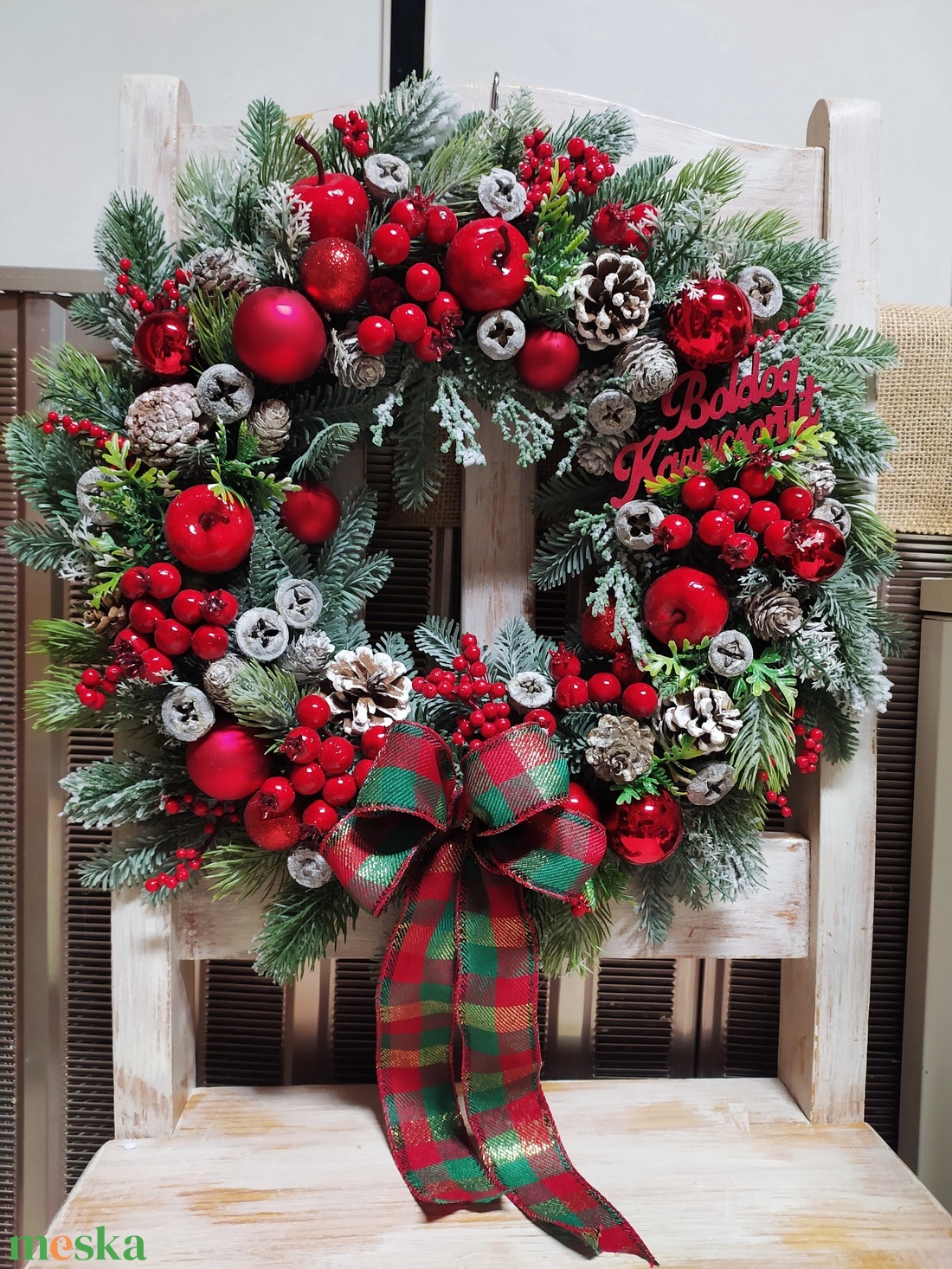 Piros  ajtódísz - karácsony - adventi díszek - adventi ajtódísz - Meska.hu