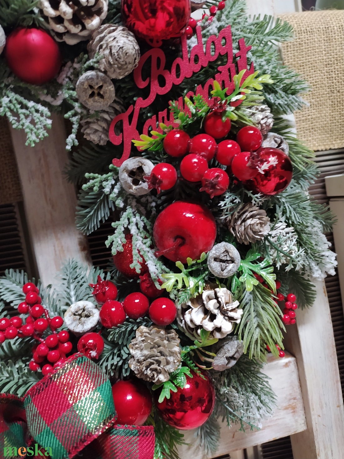 Piros  ajtódísz - karácsony - adventi díszek - adventi ajtódísz - Meska.hu