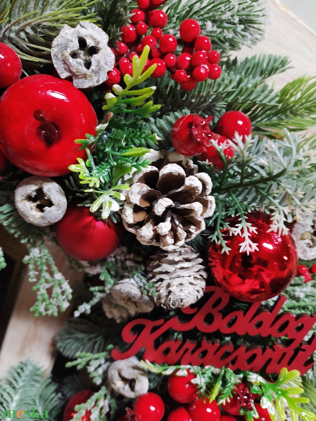 Piros  ajtódísz - karácsony - adventi díszek - adventi ajtódísz - Meska.hu