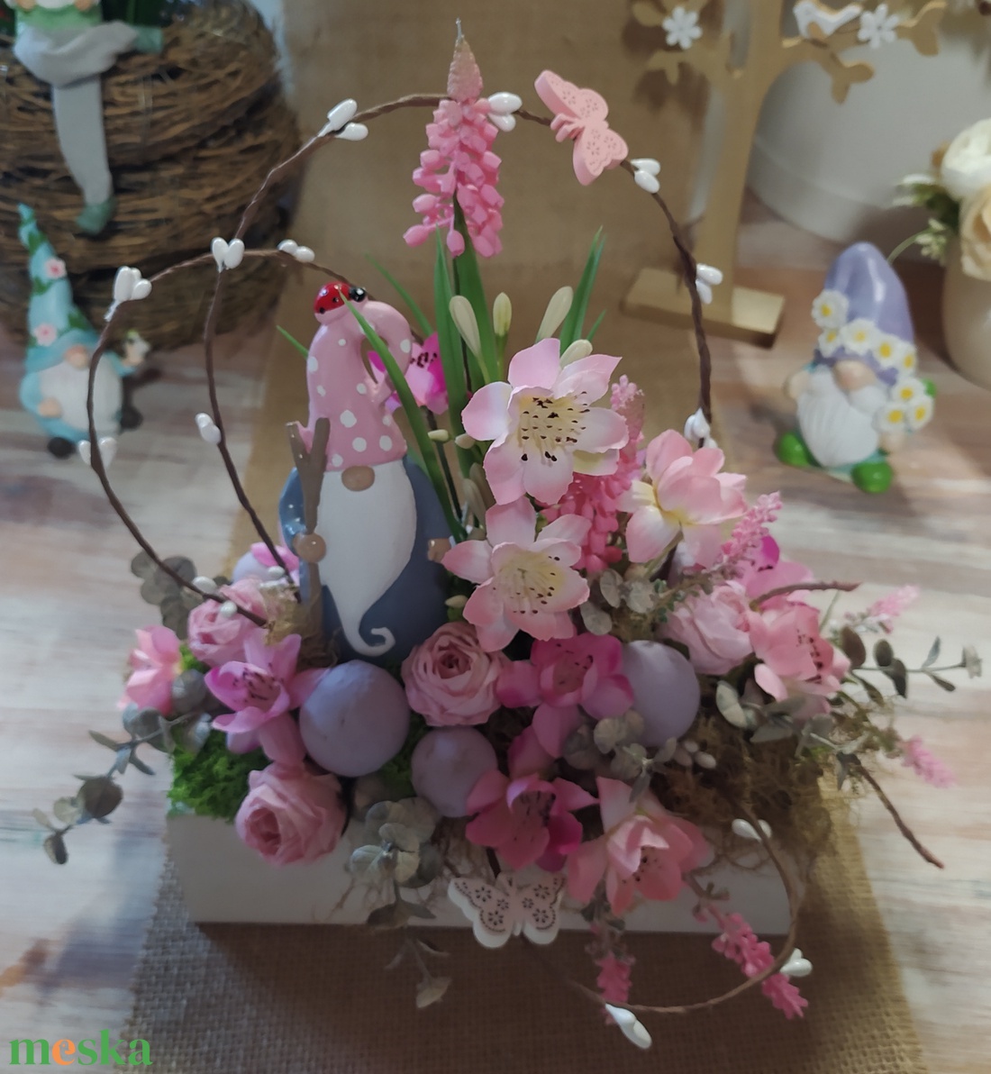 Tavaszi manós asztaldísz - otthon & életmód - dekoráció - asztal és polc dekoráció - dekorációs tál, tartó - Meska.hu