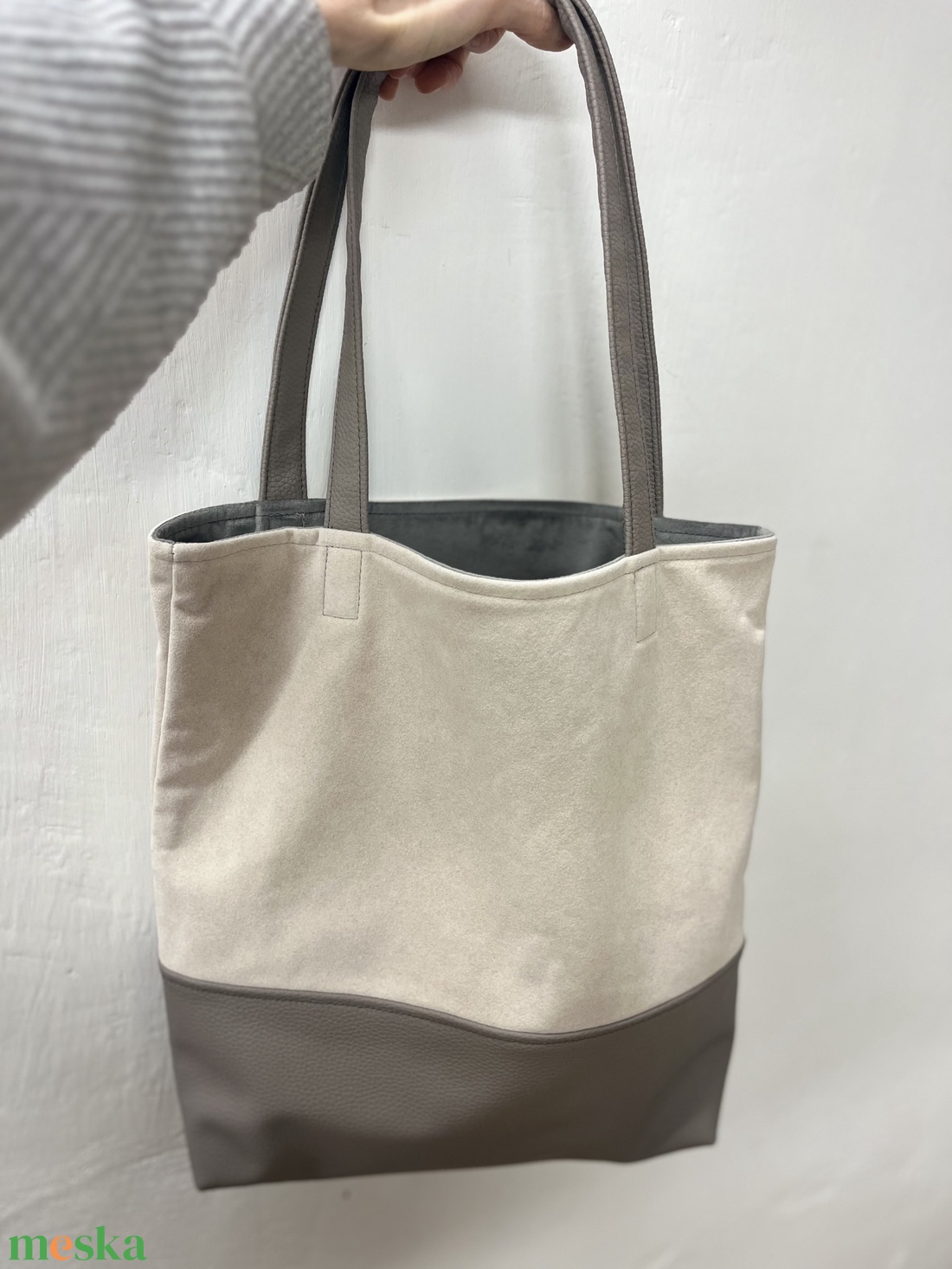 Krém/szürke tote bag - táska & tok - kézitáska & válltáska - válltáska - Meska.hu