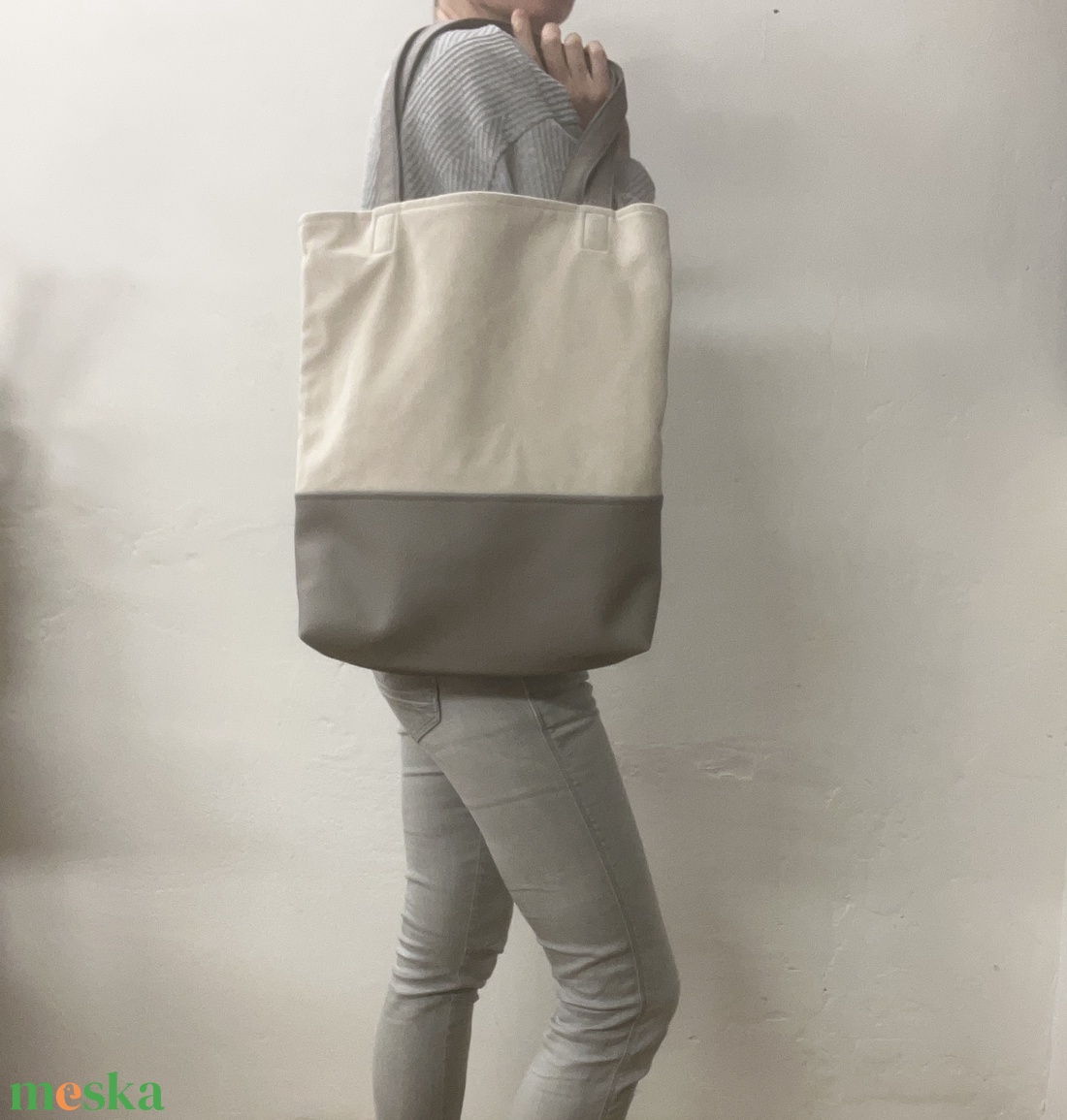 Krém/szürke tote bag - táska & tok - kézitáska & válltáska - válltáska - Meska.hu