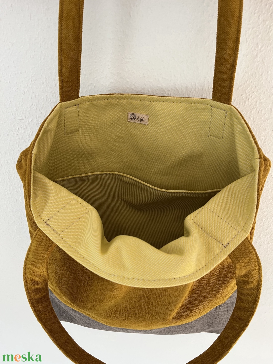 Mustár és szürke tote bag - táska & tok - kulcstartó & táskadísz - kulcstartó - Meska.hu