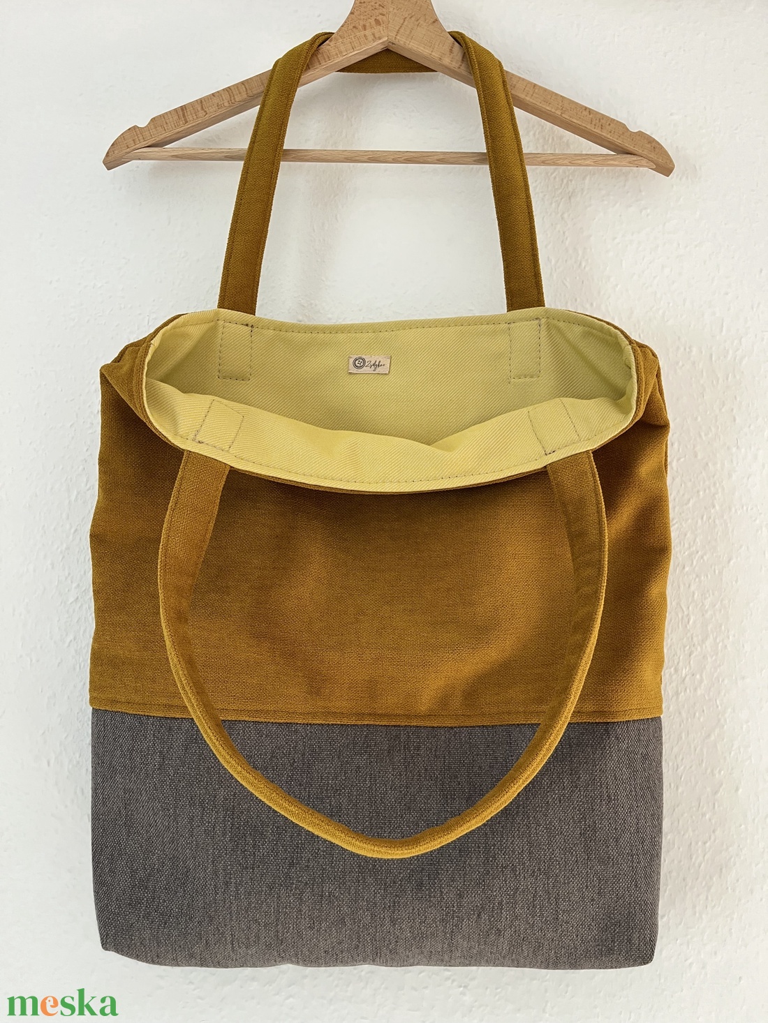 Mustár és szürke tote bag - táska & tok - kulcstartó & táskadísz - kulcstartó - Meska.hu