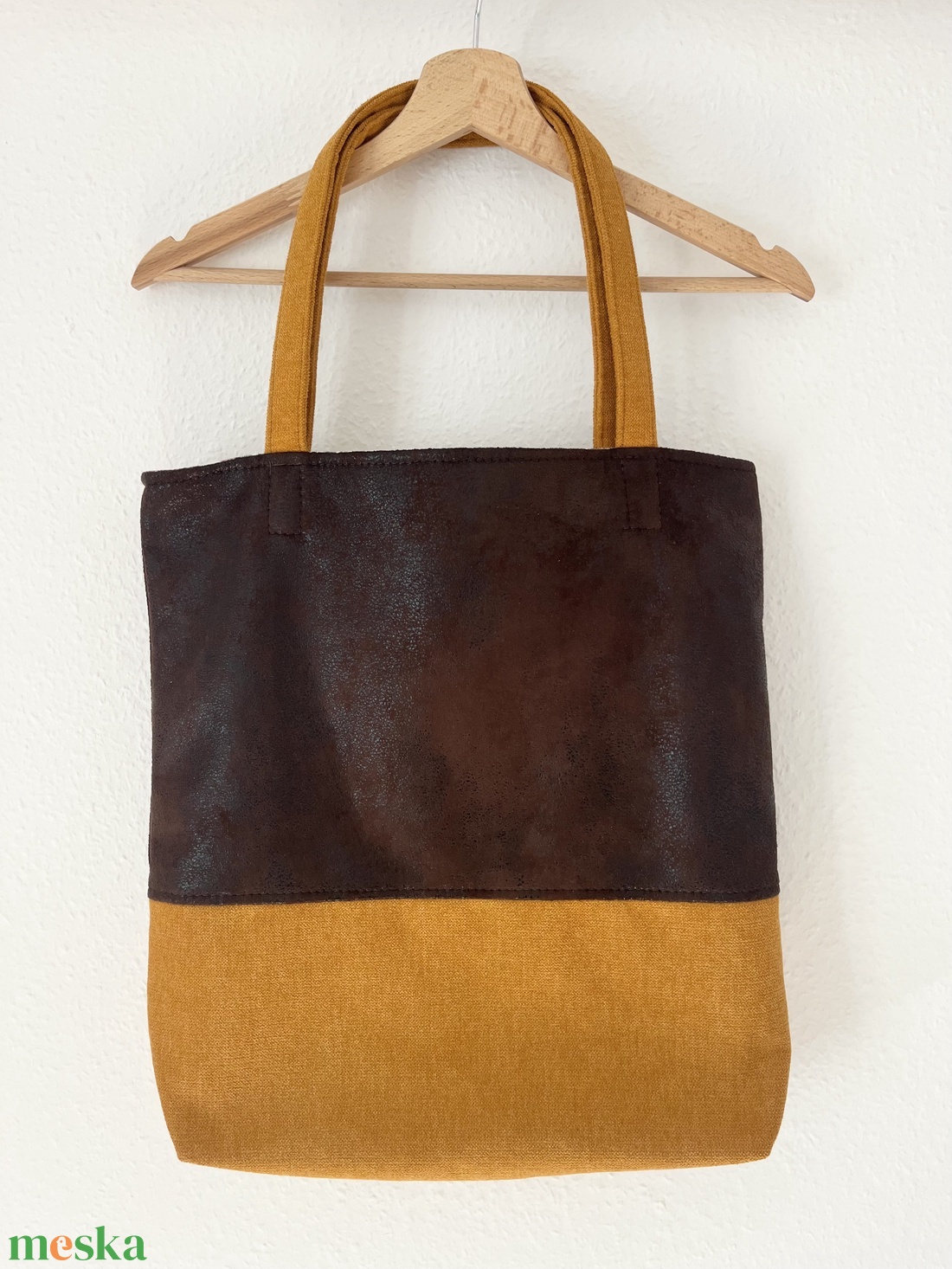 Barna bőr hatású és mustár sárga tote bag - táska & tok - kulcstartó & táskadísz - kulcstartó - Meska.hu