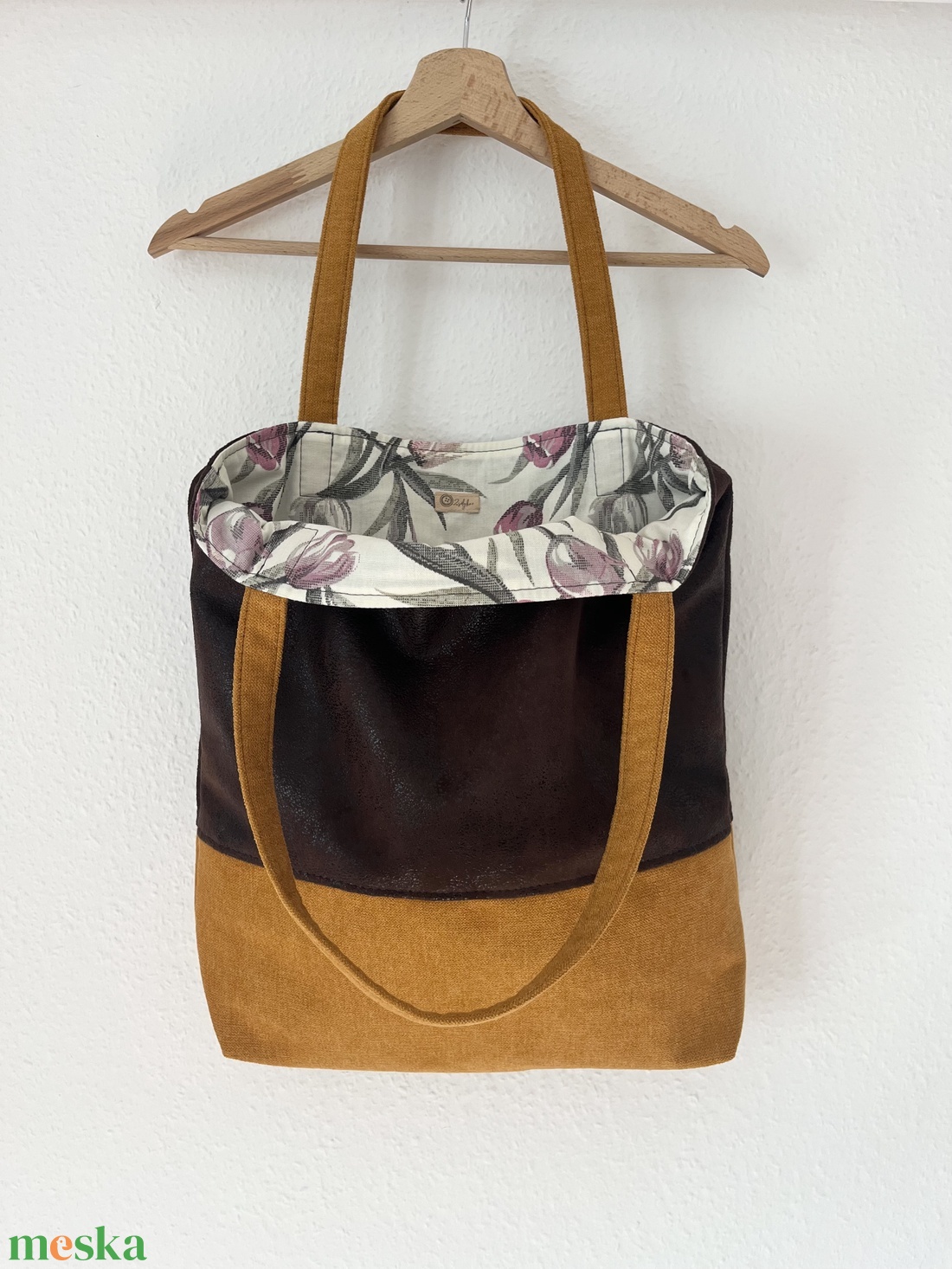 Barna bőr hatású és mustár sárga tote bag - táska & tok - kulcstartó & táskadísz - kulcstartó - Meska.hu