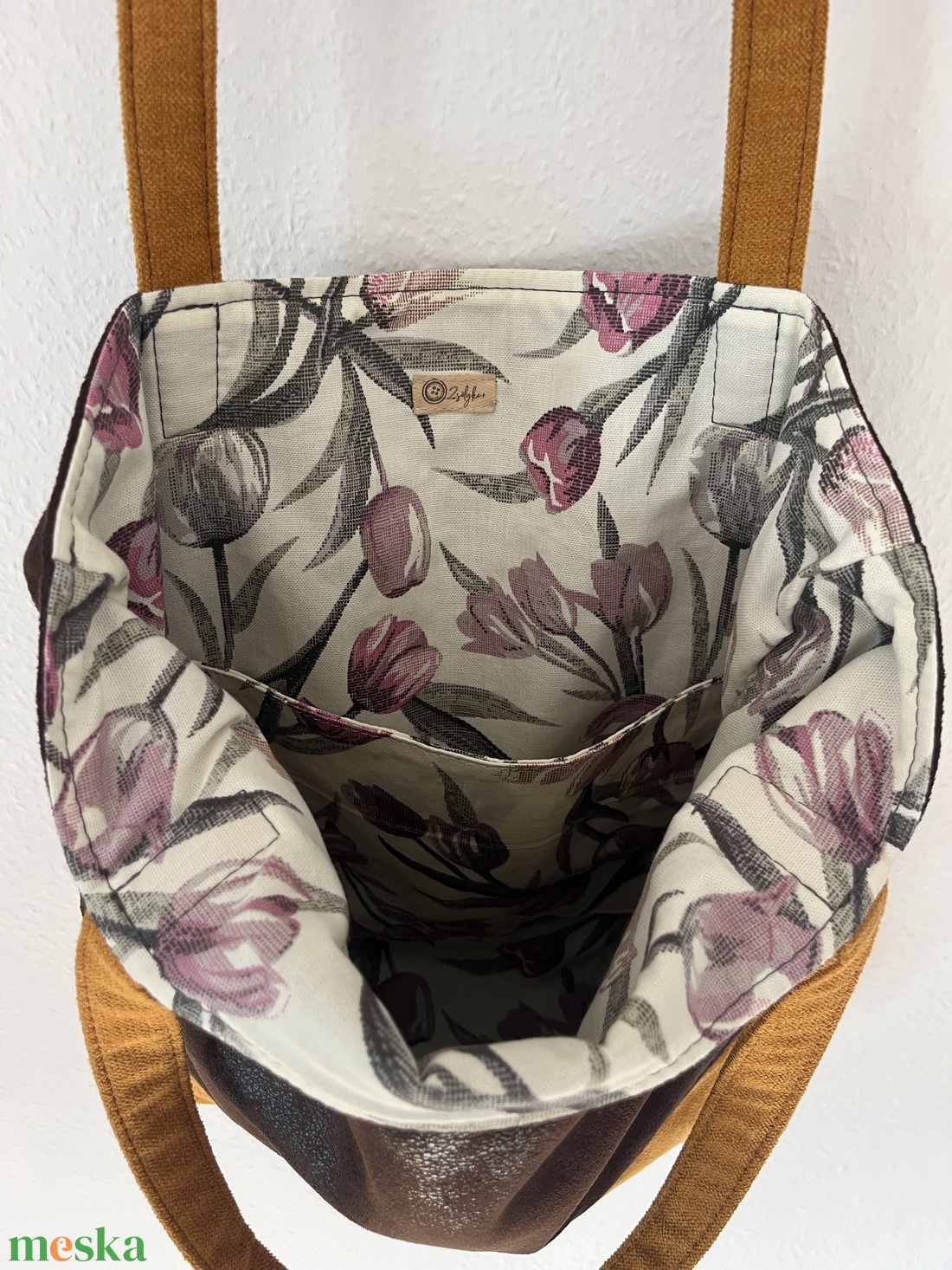 Barna bőr hatású és mustár sárga tote bag - táska & tok - kulcstartó & táskadísz - kulcstartó - Meska.hu