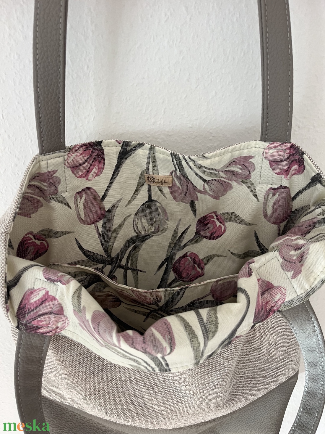 Szürke tote bag, műbőr alsóval - táska & tok - kulcstartó & táskadísz - kulcstartó - Meska.hu