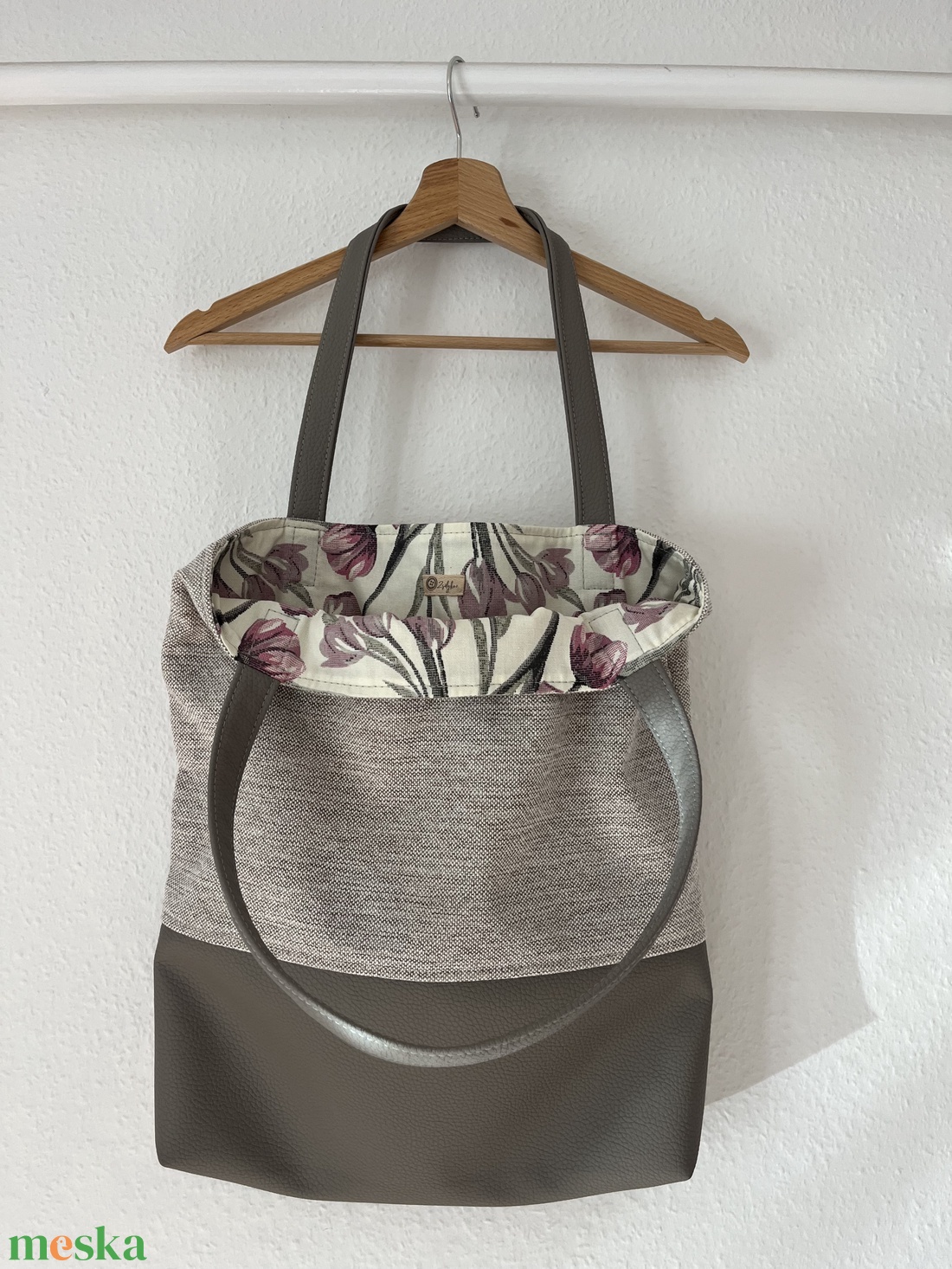 Szürke tote bag, műbőr alsóval - táska & tok - kulcstartó & táskadísz - kulcstartó - Meska.hu