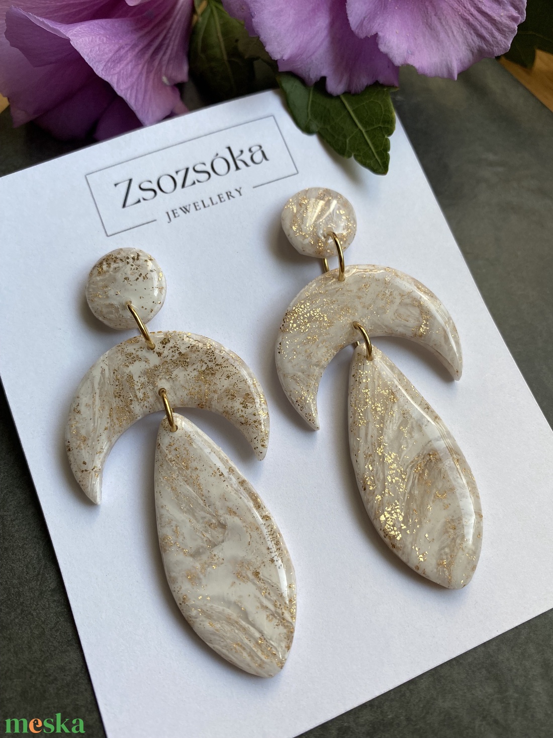Golden marble moon - ékszer - fülbevaló - lógó fülbevaló - Meska.hu Golden marble moon - ékszer - fülbevaló - lógó fülbevaló - Meska.hu