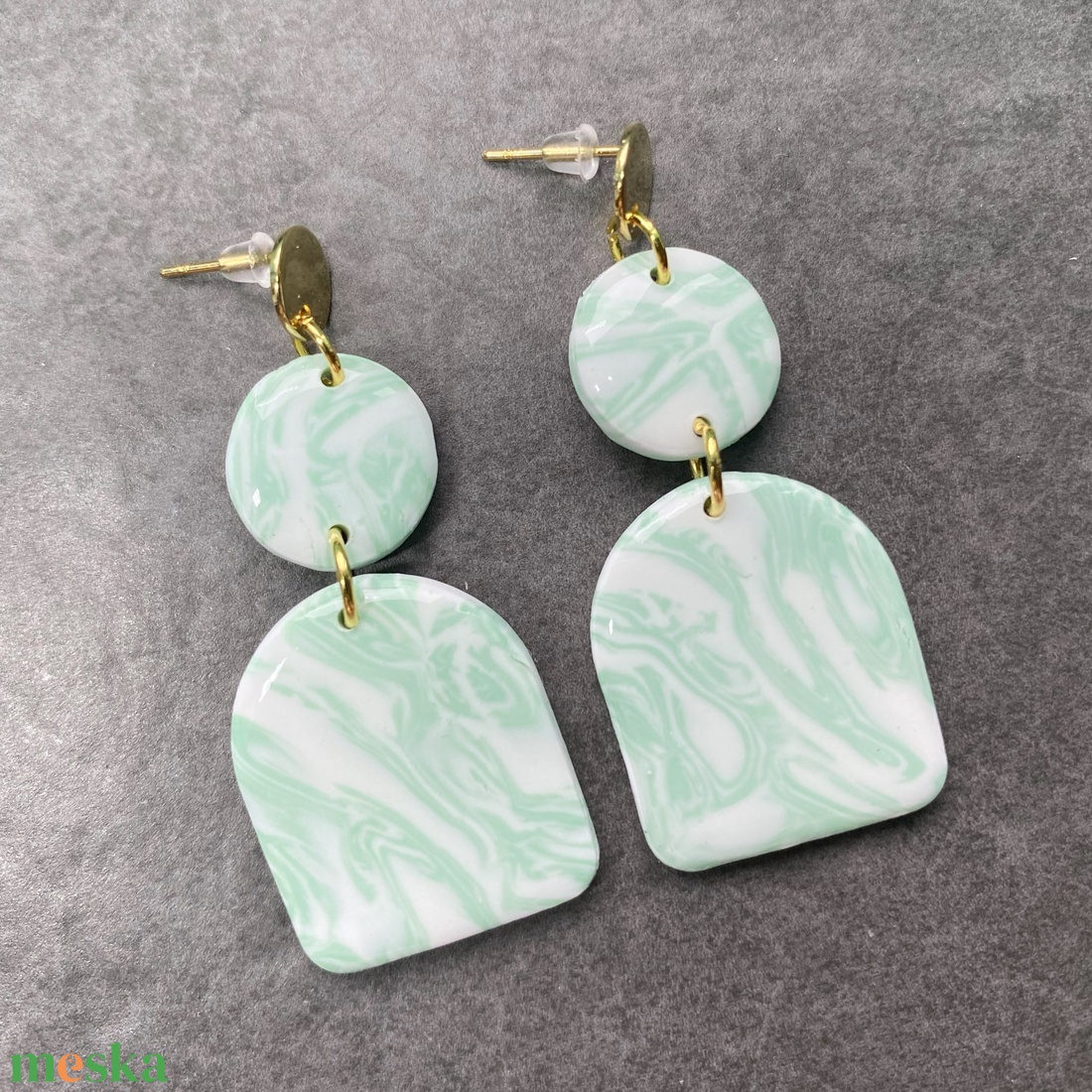 Mint marble - ékszer - fülbevaló - lógó fülbevaló - Meska.hu