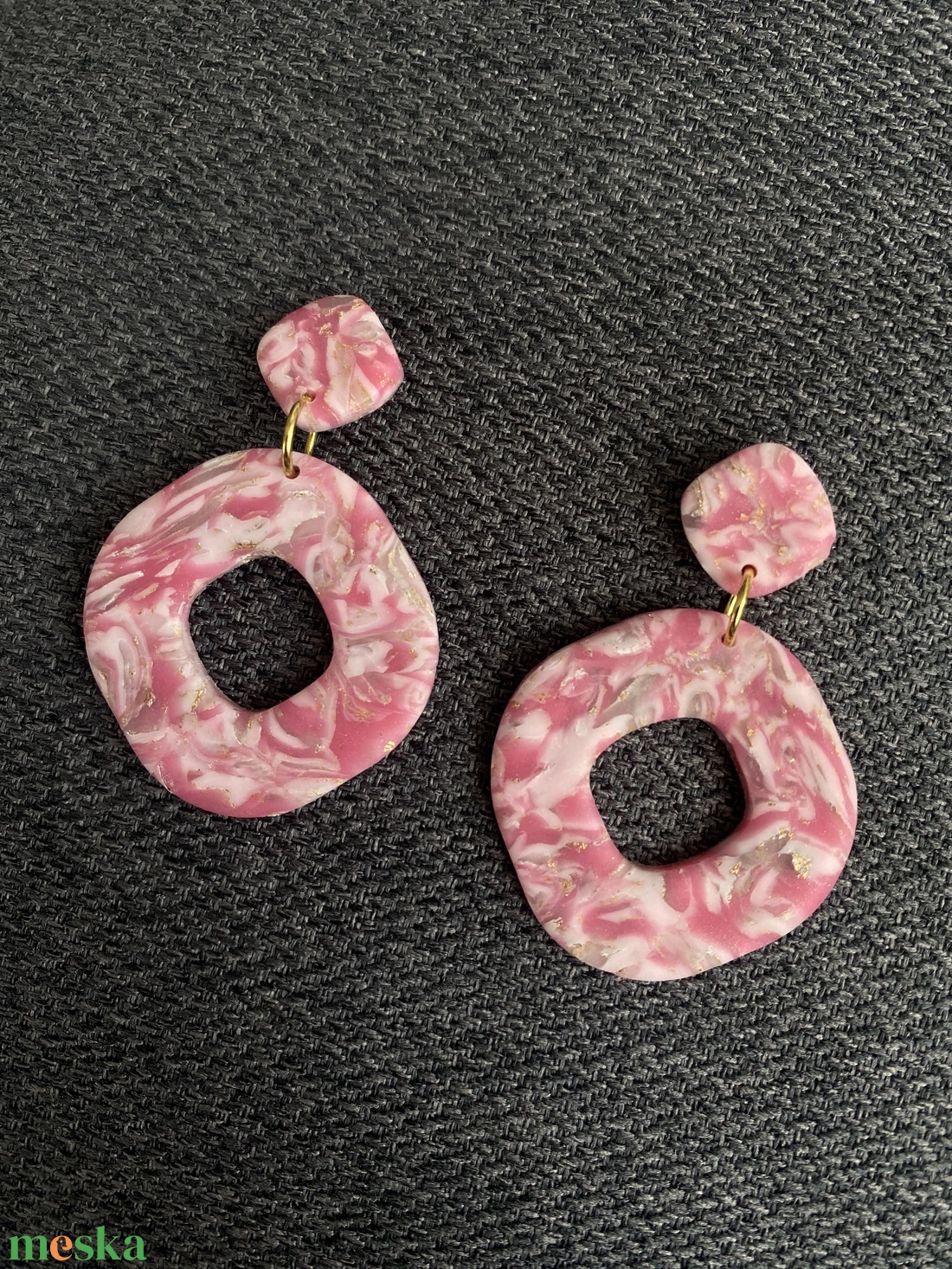 Pink and white marble  - ékszer - fülbevaló - lógó fülbevaló - Meska.hu
