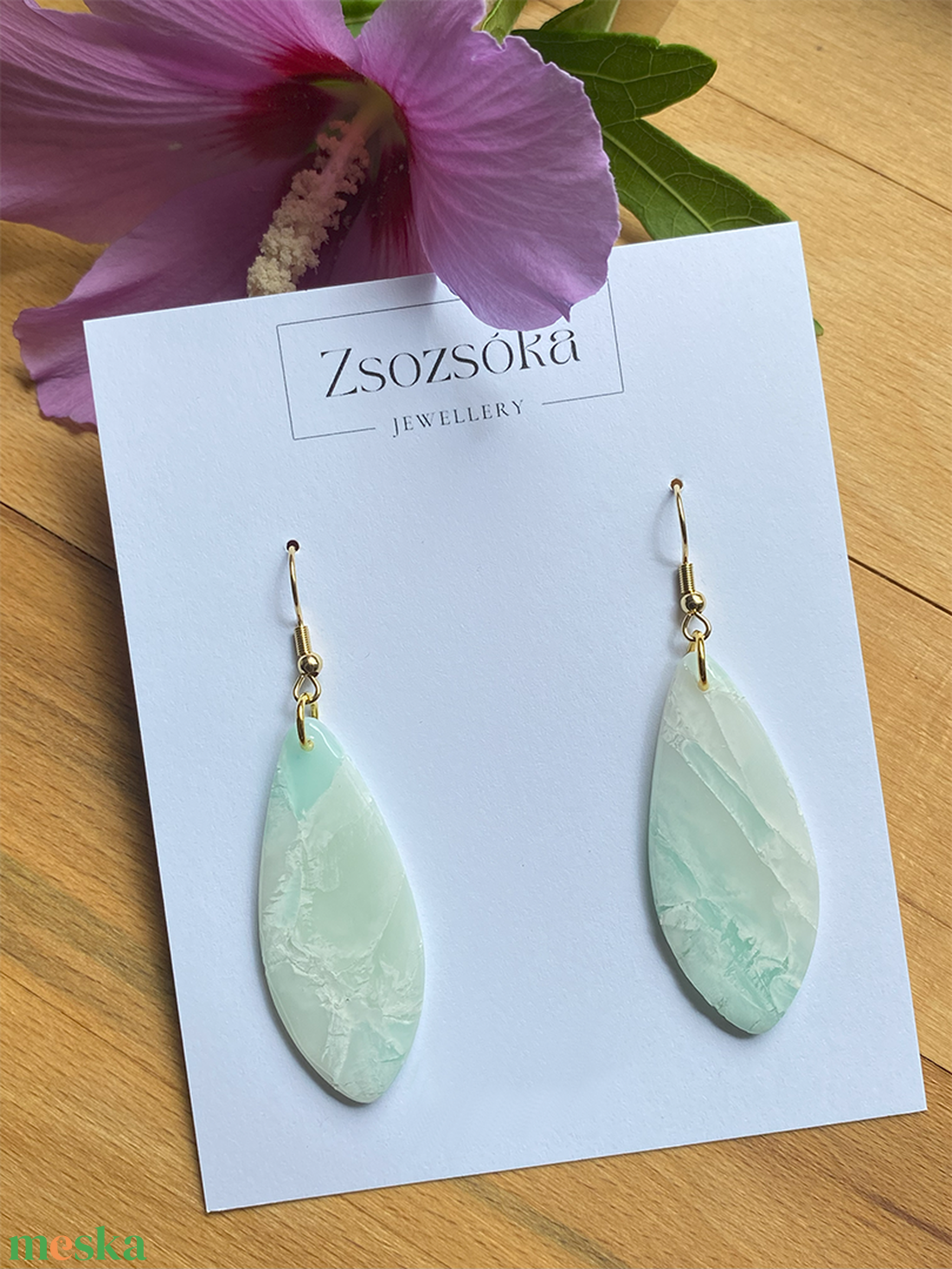 Mint Marble Leaves - ékszer - fülbevaló - lógó fülbevaló - Meska.hu