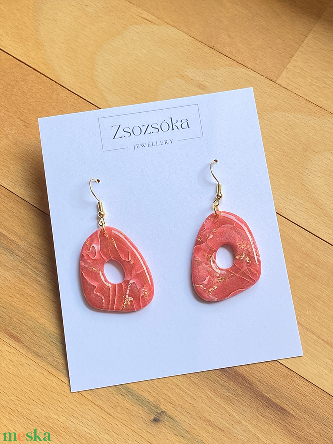 Red Marble Amoebae - ékszer - fülbevaló - lógó fülbevaló - Meska.hu