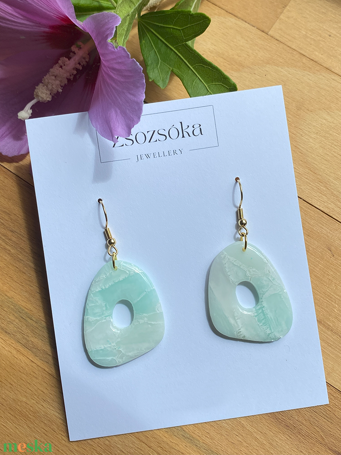 Mint Marble Amoebae - ékszer - fülbevaló - lógó fülbevaló - Meska.hu