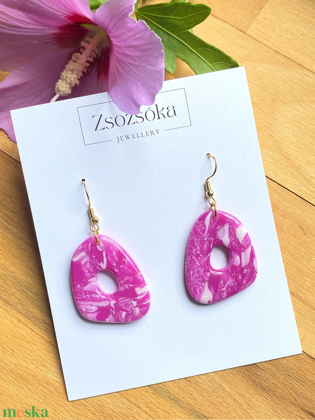 Fuchsia Marble Amoebae - ékszer - fülbevaló - lógó fülbevaló - Meska.hu