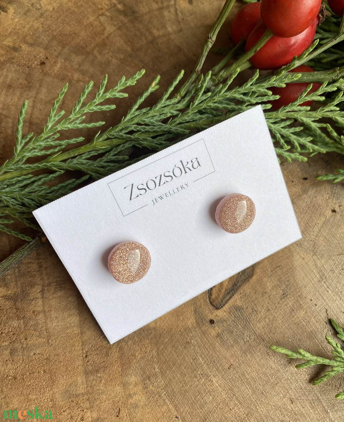 Beige Christmas Dots - ékszer - fülbevaló - pötty fülbevaló - Meska.hu