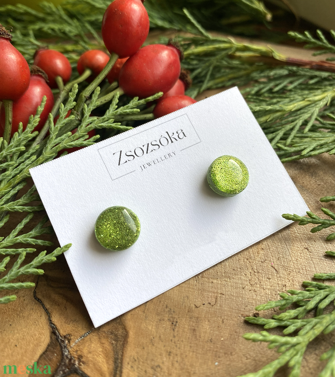 Green Christmas Dots - ékszer - fülbevaló - pötty fülbevaló - Meska.hu