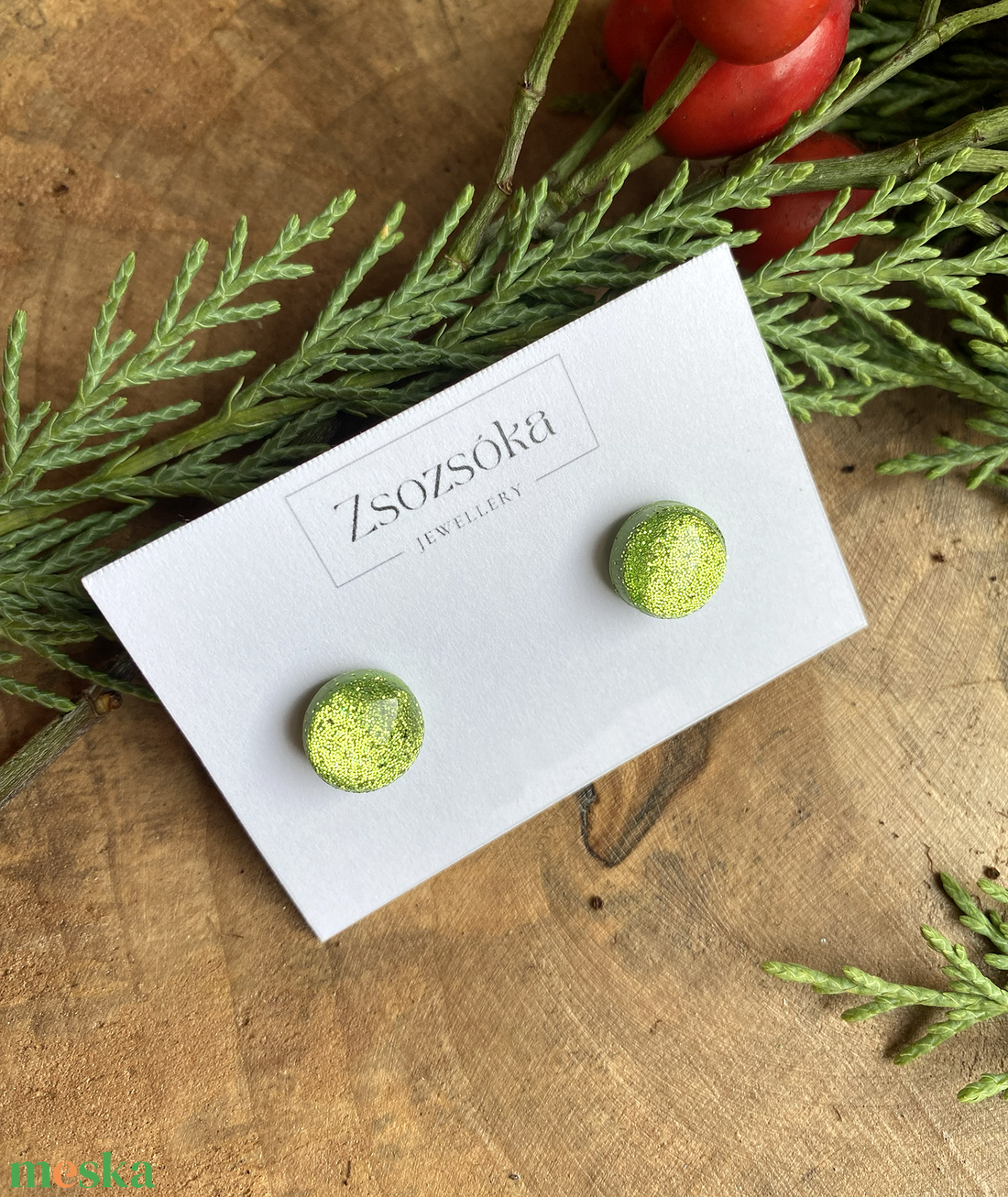 Green Christmas Dots - ékszer - fülbevaló - pötty fülbevaló - Meska.hu