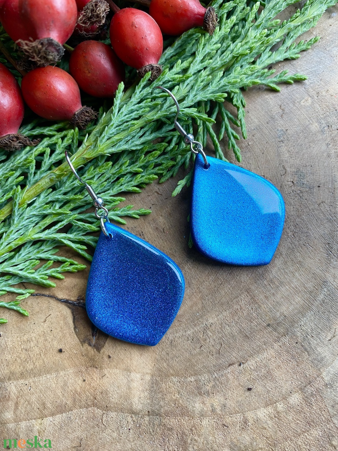 Light Blue Christmas Teardrop - ékszer - fülbevaló - lógó fülbevaló - Meska.hu