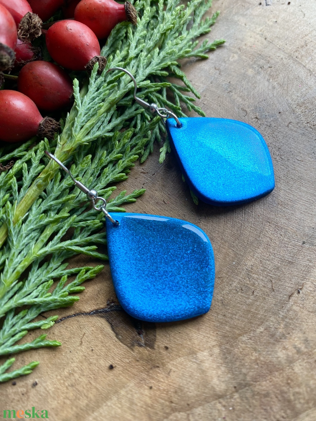 Light Blue Christmas Teardrop - ékszer - fülbevaló - lógó fülbevaló - Meska.hu