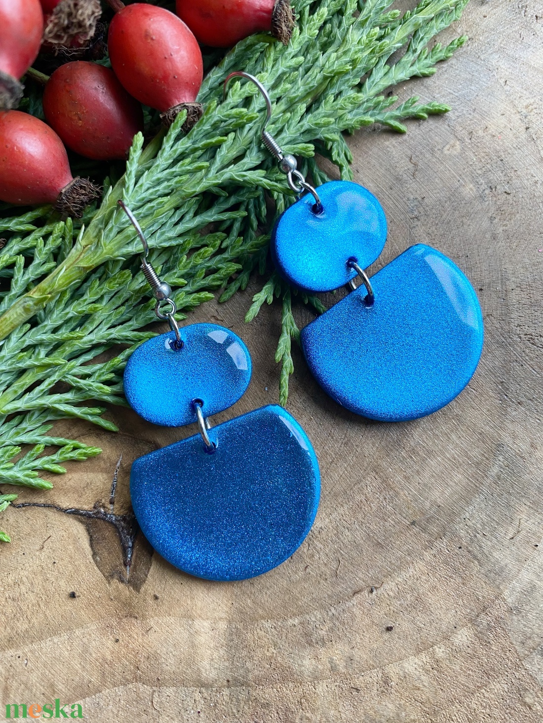 Light Blue Christmas Geometric  - ékszer - fülbevaló - lógó fülbevaló - Meska.hu