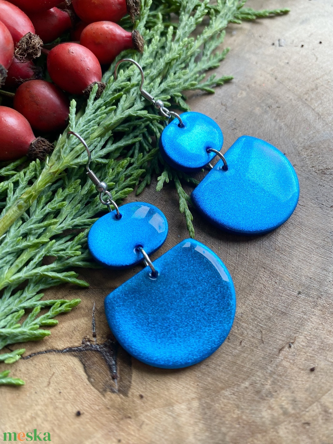 Light Blue Christmas Geometric  - ékszer - fülbevaló - lógó fülbevaló - Meska.hu