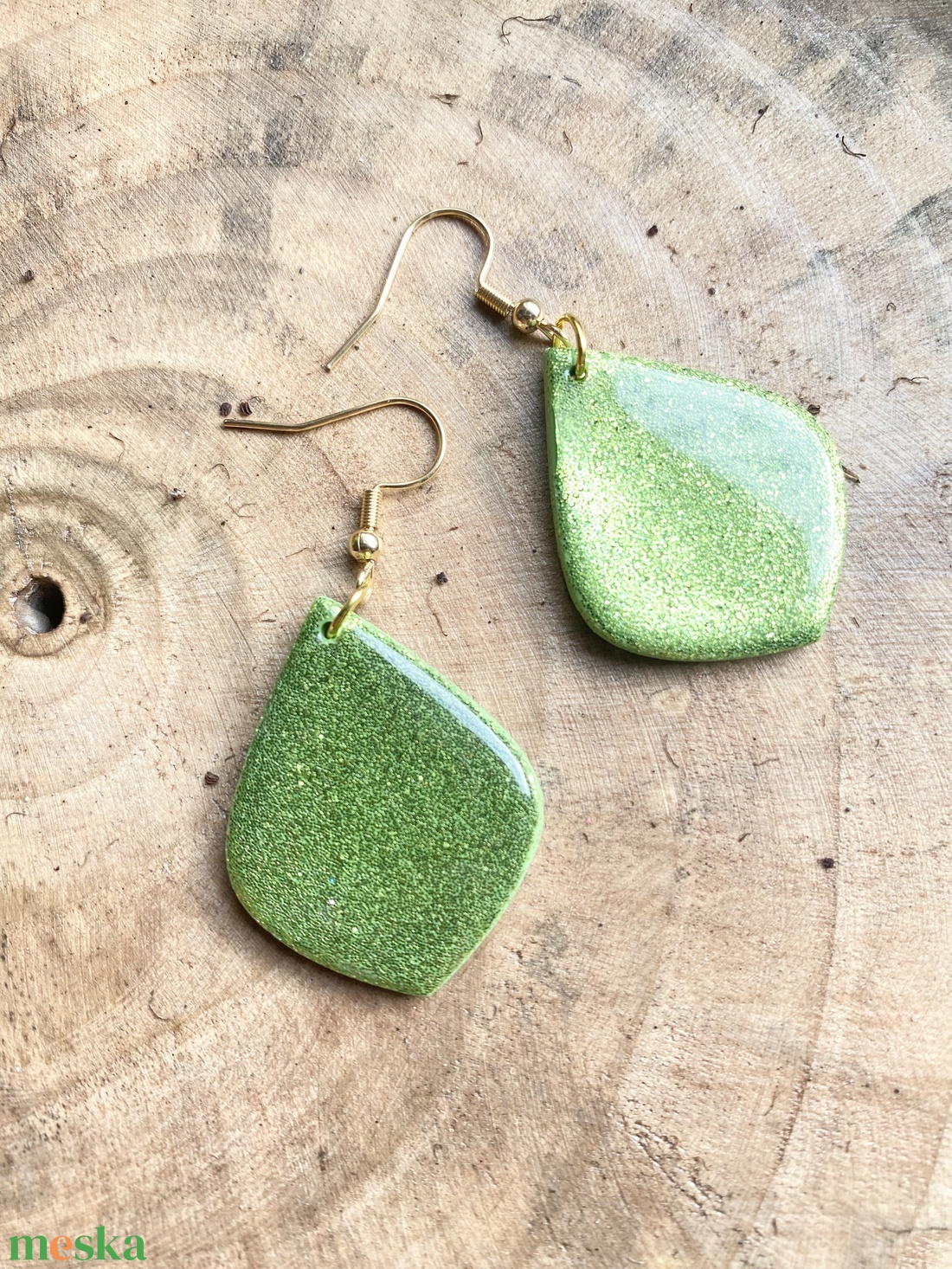 Green Christmas Teardrop - ékszer - fülbevaló - lógó fülbevaló - Meska.hu